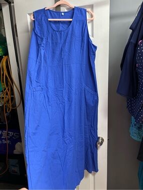 Sleeveless Blue Women's Shift Dress with Pockets